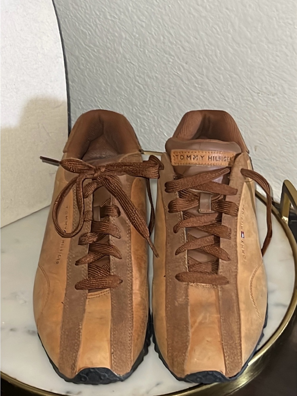 Vintage Tommy Hilfiger Paneled Leather Sneakers Men's Size 10 Brown Y2K M18498M